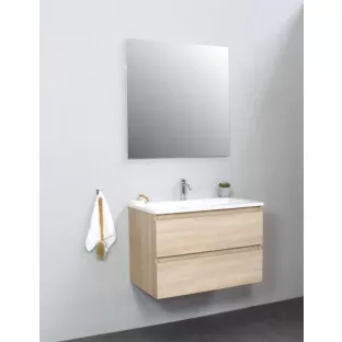 Sanilet badkamermeubel 80 cm breed - eiken - bouwpakket - zonder spiegel - wastafel wit acryl - 1 kraangat