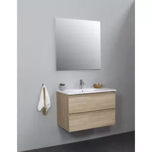 Sanilet badkamermeubel 80 cm breed - eiken - in elkaar gezet - zonder spiegel - wastafel porselein - 1 kraangat
