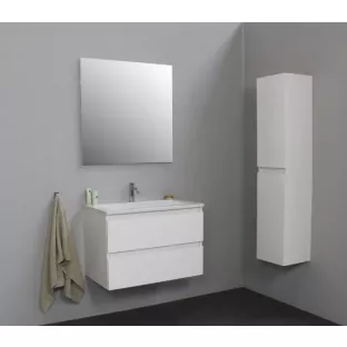 Sanilet badkamermeubel 80 cm breed - hoogglans wit - bouwpakket - met spiegel - wastafel wit acryl - 1 kraangat