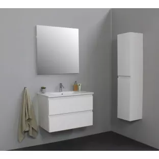 Sanilet badkamermeubel 80 cm breed - hoogglans wit - bouwpakket - met spiegel - wastafel porselein - 1 kraangat