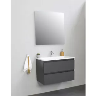 Sanilet badkamermeubel 80 cm breed - mat antraciet - in elkaar gezet - zonder spiegel - wastafel wit acryl - 1 kraangat