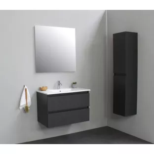 Sanilet badkamermeubel 80 cm breed - mat antraciet - in elkaar gezet - zonder spiegel - wastafel porselein - 1 kraangat
