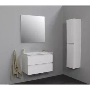 Sanilet badkamermeubel 80 cm breed - hoogglans wit - in elkaar gezet - met spiegel - wastafel wit acryl - 0 kraangaten