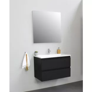 Sanilet badkamermeubel 80 cm breed - mat zwart - bouwpakket - zonder spiegel - wastafel wit acryl - 1 kraangat