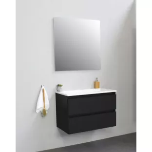 Sanilet badkamermeubel 80 cm breed - mat zwart - bouwpakket - zonder spiegel - wastafel wit acryl - 0 kraangaten