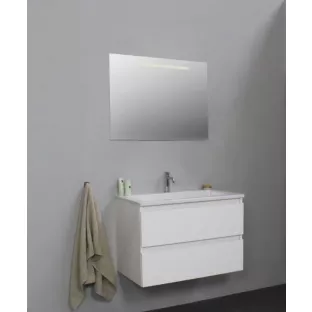 Sanilet badkamermeubel 80 cm breed - hoogglans wit - flatpack - met ledverlichting - wastafel wit acryl - 1 kraangat