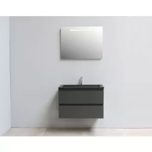 Sanilet badkamermeubel 80 cm breed - mat antraciet - in elkaar gezet - met ledverlichting - wastafel zwart acryl - 1 kraangat