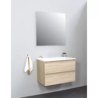 Sanilet badkamermeubel 80 cm breed - eiken - bouwpakket - zonder spiegel - wastafel wit acryl - 0 kraangaten