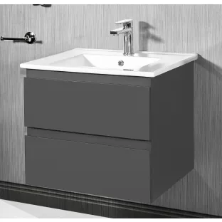 Sanilet Daan badkamermeubel 80 cm breed - Mat grijs - in elkaar gezet - zonder spiegel - wastafel porselein - 1 kraangat