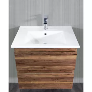 Sanilet Daan badkamermeubel 100 cm breed - Noten - in elkaar gezet - zonder spiegel - wastafel porselein - 1 kraangat