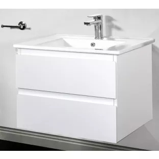 Sanilet Daan badkamermeubel 80 cm breed - Glans wit - in elkaar gezet - zonder spiegel - wastafel porselein - 1 kraangat