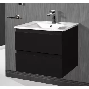 Sanilet Daan badkamermeubel 80 cm breed - Mat zwart - in elkaar gezet - zonder spiegel - wastafel porselein - 1 kraangat