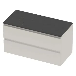 Basic Line Deck 46 Badkamermeubel voor waskom - afdekplaat hardsteen blue stone - 2 laden greeploos - 100x46x58 cm - Mat wit