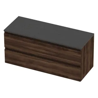 Basic Line Deck 46 Badkamermeubel voor waskom - afdekplaat hardsteen blue stone - 2 laden greeploos - 120x46x58 cm - Barista oak