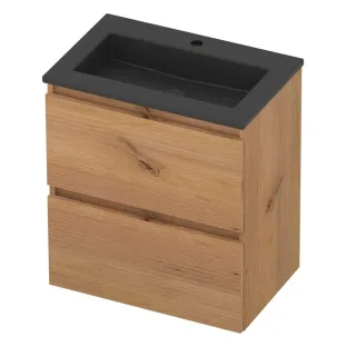 Basic Line Mood 39 Badkamermeubel - acryl wastafel mat zwart 1 kraangat - 2 laden greeploos - 60x39x62 cm - Whisky oak