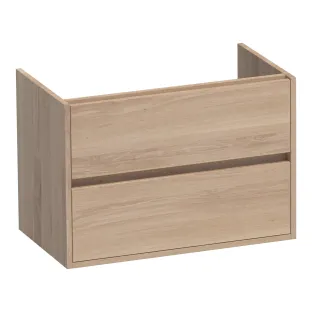 Brauer Adore wastafelonderkast - 80x46x55 cm - 2 laden greeploos - softclose - 1 sifonuitsparing - doorlopende lamellen - Massief eiken naturel