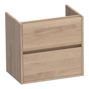 Brauer Adore wastafelonderkast ondiep - 60x39x55 cm - 2 laden greeploos - softclose - 1 sifonuitsparing - doorlopende lamellen - Massief eiken naturel