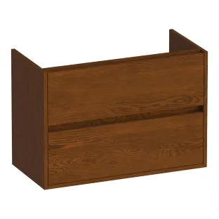 Brauer Adore wastafelonderkast ondiep - 80x39x55 cm - 2 laden greeploos - softclose - 1 sifonuitsparing - doorlopende lamellen - Massief eiken bruin