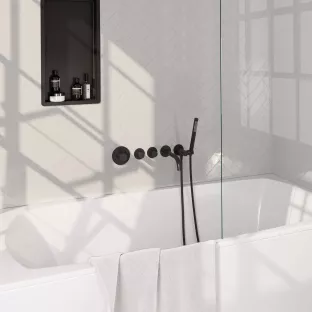 Brauer Black Carving inbouw badthermostaat met uitloop - staafhanddouche- doucheslang - wandaansluitbocht - Mat Zwart