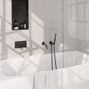 Brauer Black Edition inbouw badthermostaat met drukknoppen - uitloop - staafhanddouche - doucheslang - wandaansluitbocht - Mat Zwart