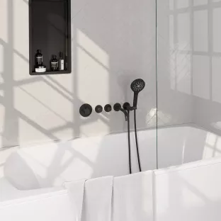 Brauer Black Edition inbouw badthermostaat met uitloop - ronde handdouche- doucheslang - wandaansluitbocht - Mat Zwart