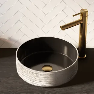 Brauer Circle waskom - keramiek - rond - 36x12 cm - mat zwart / zilver