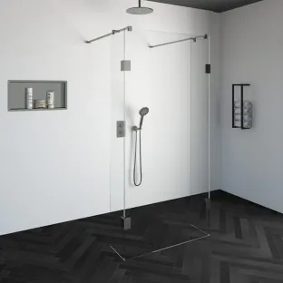 Brauer Complete Profielloze Inloopdouche - Vrijstaand - 100x200 cm - 2 zijwanden van 30 cm - RVS geborsteld