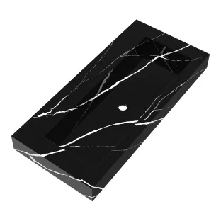 Brauer Coral wastafel - marmerlook - 100x46 cm - 1 wasbak - 0 kraangaten - Nero Marquina