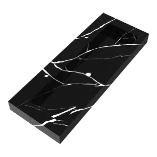 Brauer Coral wastafel - marmerlook - 120x46 cm - 1 wasbak - 2 kraangaten - Nero Marquina