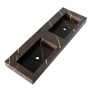 Brauer Coral wastafel - marmerlook - 140x46 cm - 2 wasbakken - 0 kraangaten - Copper Brown