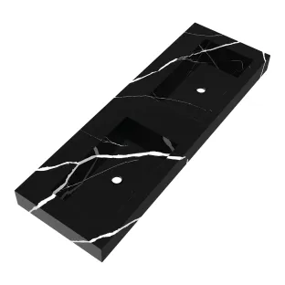 Brauer Coral wastafel - marmerlook - 140x46 cm - 2 wasbakken - 0 kraangaten - Nero Marquina