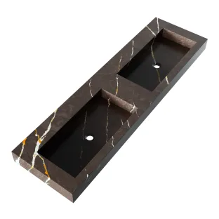 Brauer Coral wastafel - marmerlook - 160x46 cm - 2 wasbakken - 0 kraangaten - Copper Brown