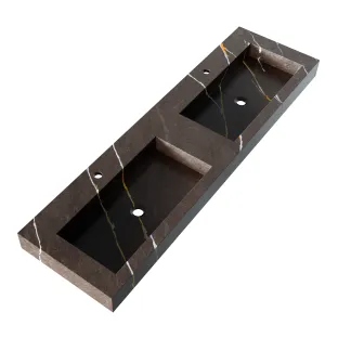 Brauer Coral wastafel - marmerlook - 160x46 cm - 2 wasbakken - 2 kraangaten - Copper Brown