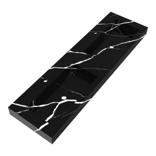 Brauer Coral wastafel - marmerlook - 160x46 cm - 2 wasbakken - 2 kraangaten - Nero Marquina