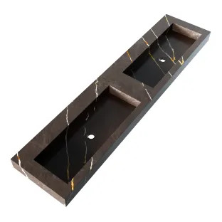 Brauer Coral wastafel - marmerlook - 200x46 cm - 2 wasbakken - 0 kraangaten - Copper Brown
