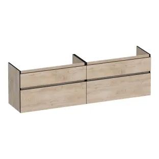 Brauer Delight Edge wastafelonderkast - 200x46x60 cm - 4 laden greeploos - 2 sifonuitsparingen - MFC - Forest Wheat