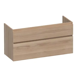 Brauer Delight wastafelonderkast - 120x46x60 cm - 2 laden greeploos - softclose - 2 sifonuitsparingen - doorlopende lamellen - Massief eiken naturel