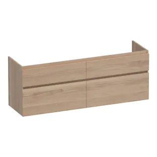 Brauer Delight wastafelonderkast - 160x46x60 cm - 4 laden greeploos - softclose - 2 sifonuitsparingen - doorlopende lamellen - Massief eiken naturel
