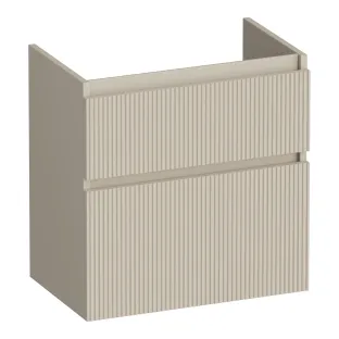 Brauer Delight Wavy wastafelonderkast ondiep - 60x39x60 cm - 2 laden greeploos - 1 sifonuitsparing - MDF gelakt - Mat Beige