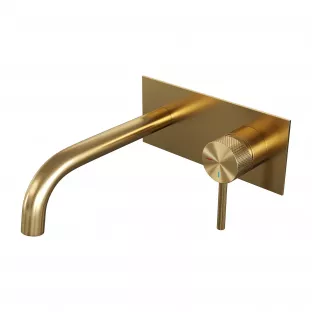 Brauer Edition inbouw wastafelmengkraan - gebogen uitloop - afdekplaat - Carving - hendel rechts - geborsteld goud PVD