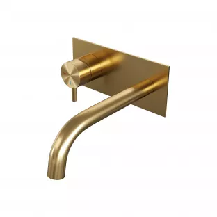Brauer Edition inbouw wastafelmengkraan - gebogen uitloop - afdekplaat - model B - hendel links - geborsteld goud PVD