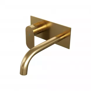 Brauer Edition inbouw wastafelmengkraan - gebogen uitloop - afdekplaat - model C - hendel links - geborsteld goud PVD