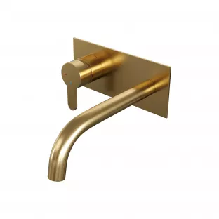 Brauer Edition inbouw wastafelmengkraan - gebogen uitloop - afdekplaat - model D - hendel links - geborsteld goud PVD