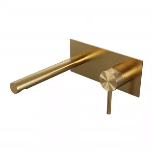 Brauer Edition inbouw wastafelmengkraan - rechte uitloop - afdekplaat - Carving - hendel rechts - geborsteld goud PVD