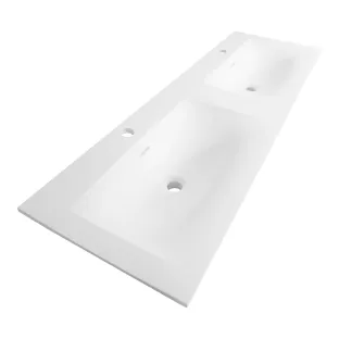 Brauer Glacier wastafel - fine stone - 120x46 cm - 2 wasbakken - 2 kraangaten - Mat wit