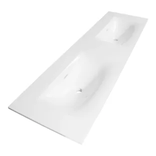 Brauer Glacier wastafel - fine stone - 160x46 cm - 2 wasbakken - 0 kraangaten - Glans wit