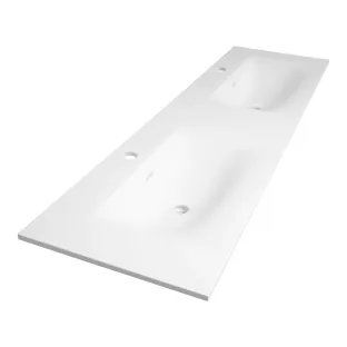 Brauer Glacier wastafel - fine stone - 160x46 cm - 2 wasbakken - 2 kraangaten - Mat wit