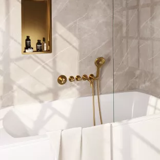 Brauer Gold Edition inbouw badthermostaat met uitloop - ronde handdouche- doucheslang - wandaansluitbocht - Geborsteld goud PVD