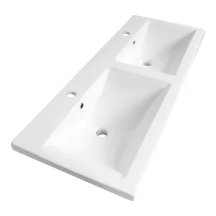 Brauer Halo wastafel - keramiek - 120x46 cm - 2 wasbakken - 2 kraangaten - Glans wit