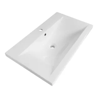 Brauer Halo wastafel - keramiek - 80x46 cm - 1 wasbak - 1 kraangat - Glans wit